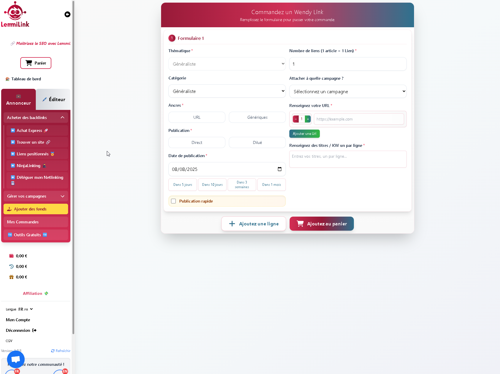 Formulaire Achat Express LemmiLink
