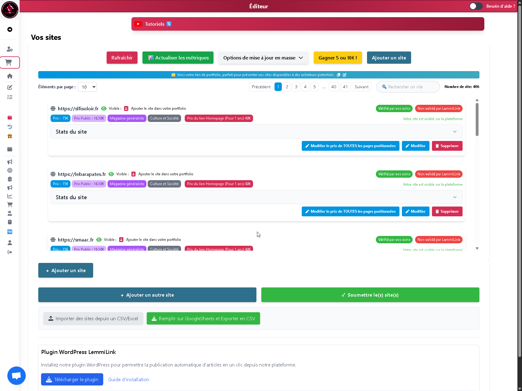 Dashboard Éditeur LemmiLink
