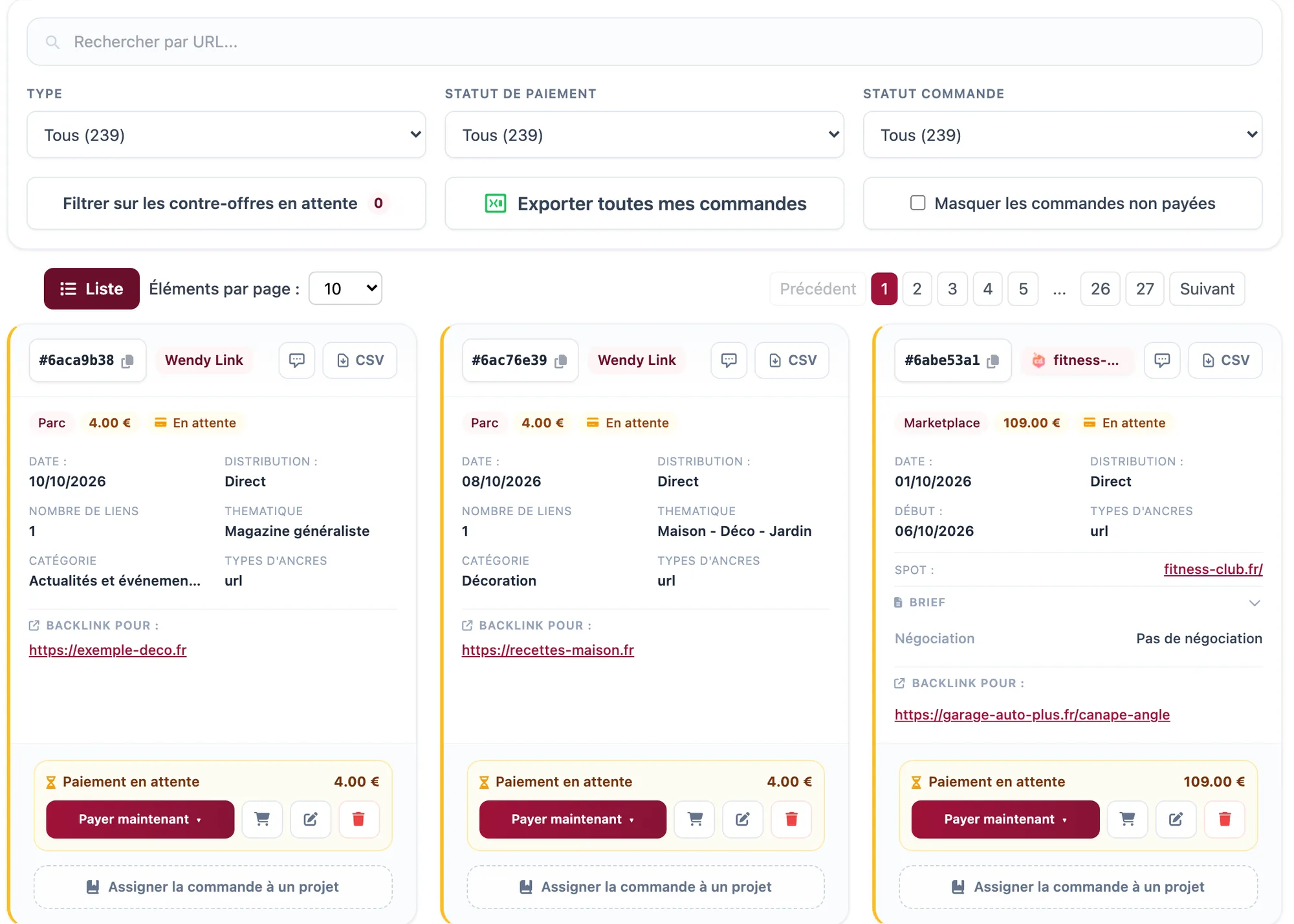 Marketplace LemmiLink : 175 000 sites, filtres de pro, métriques visibles avant achat