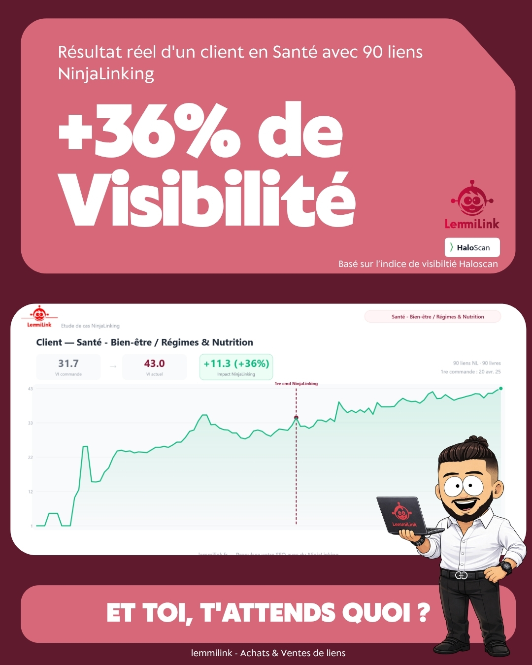 Santé +36% visibilité - 90 liens NinjaLinking