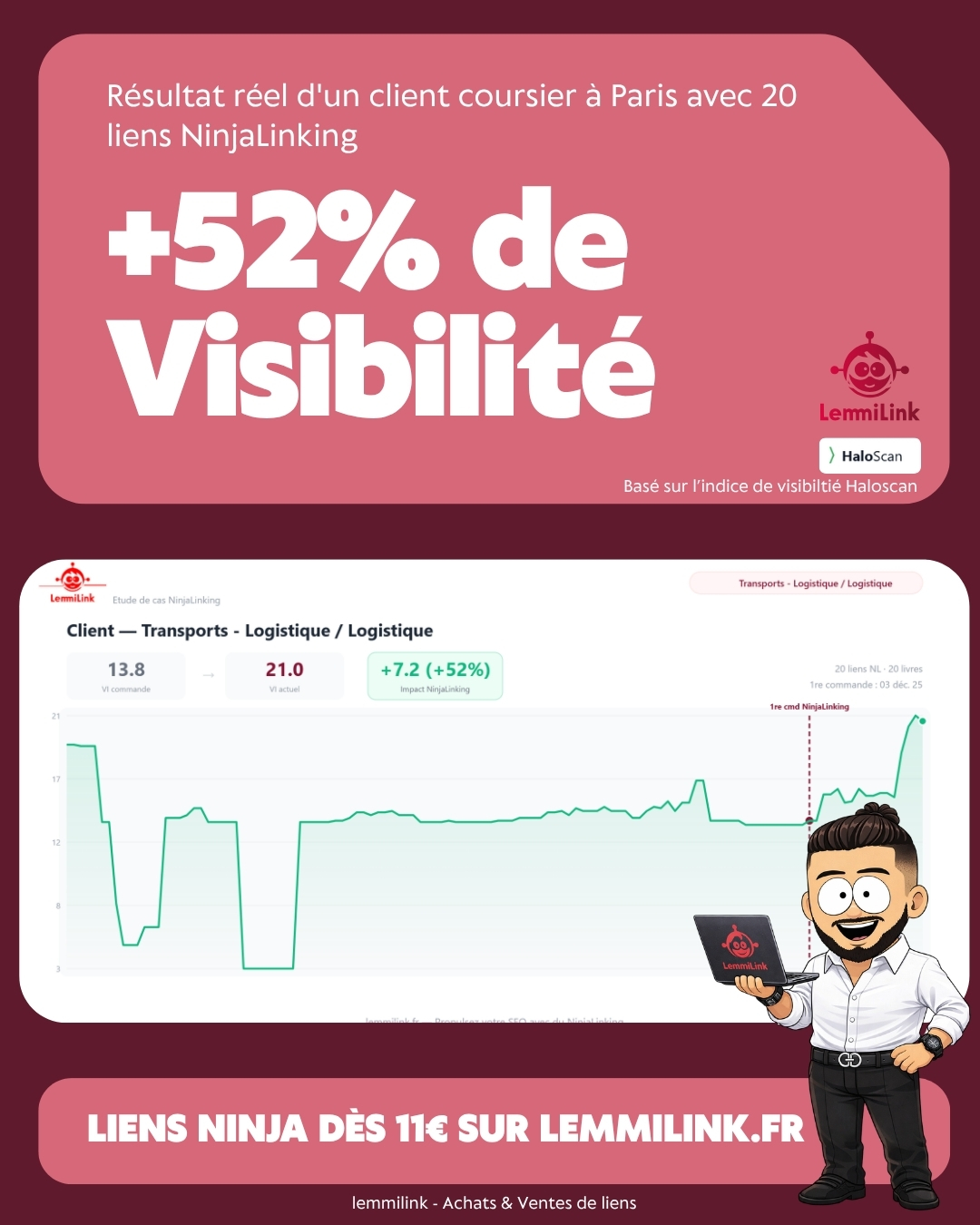 Logistique +52% visibilité - 20 liens NinjaLinking