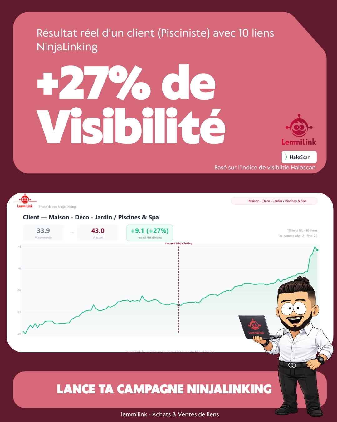 Piscines +27% visibilité - 10 liens NinjaLinking