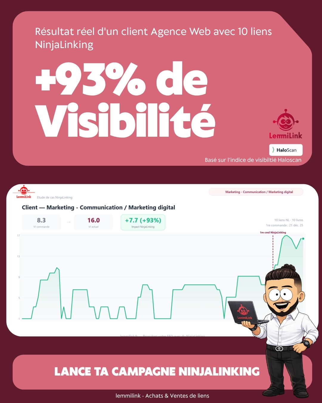 Marketing +93% visibilité - 10 liens NinjaLinking